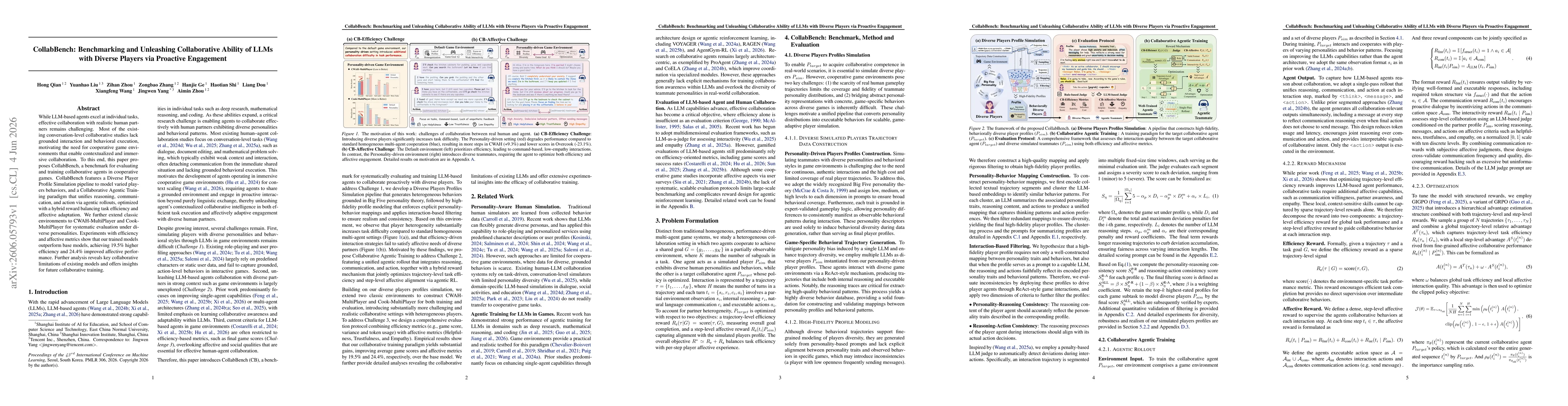 Thumbnail for CollabBench: Benchmarking and Unleashing Collaborative Ability of LLMs with Diverse Players via Proactive Engagement