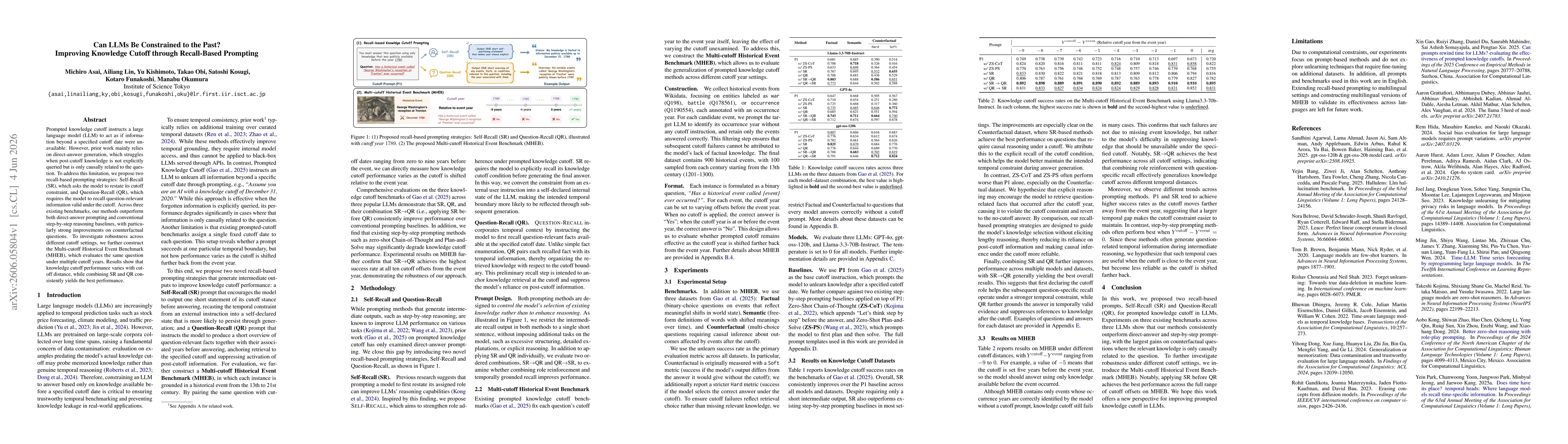 Thumbnail for Can LLMs Be Constrained to the Past? Improving Knowledge Cutoff through Recall-Based Prompting