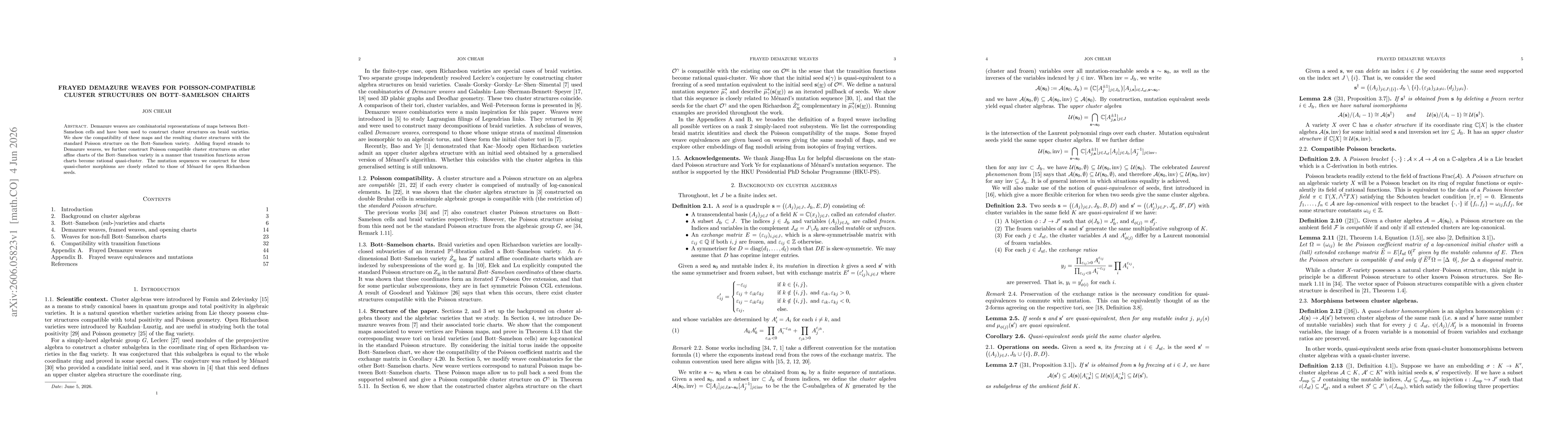 Thumbnail for Frayed Demazure weaves for Poisson-compatible cluster structures on Bott--Samelson charts