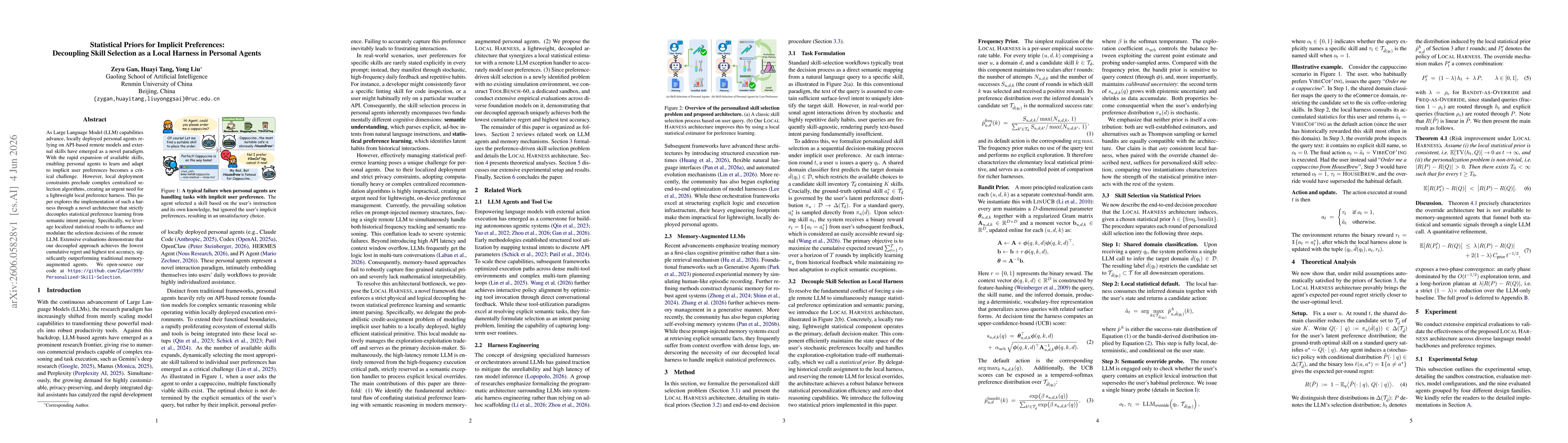 Thumbnail for Statistical Priors for Implicit Preferences: Decoupling Skill Selection as a Local Harness in Personal Agents