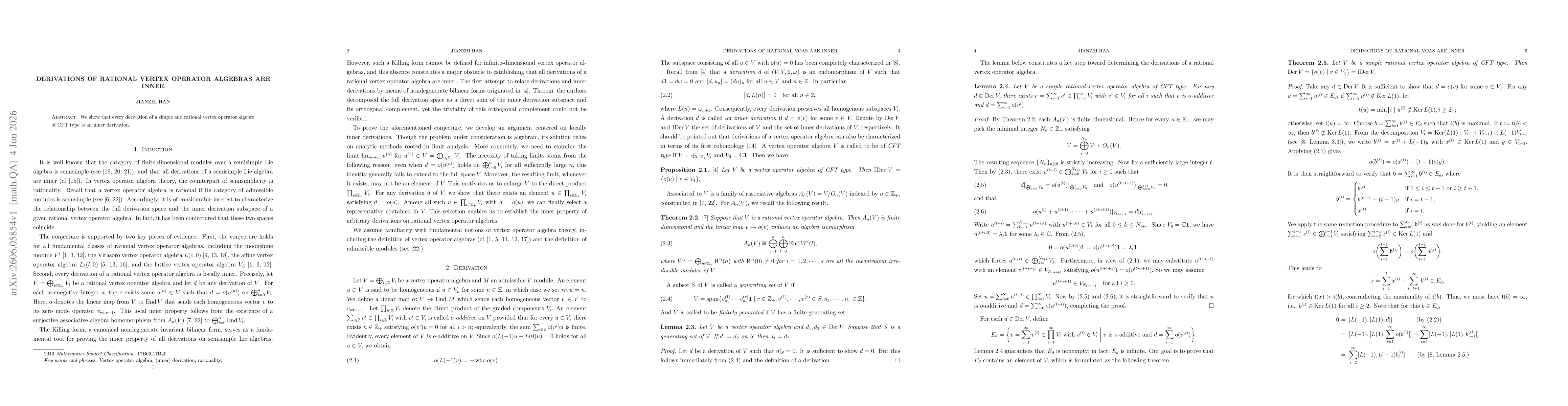 Thumbnail for Derivations of rational vertex operator algebras are inner