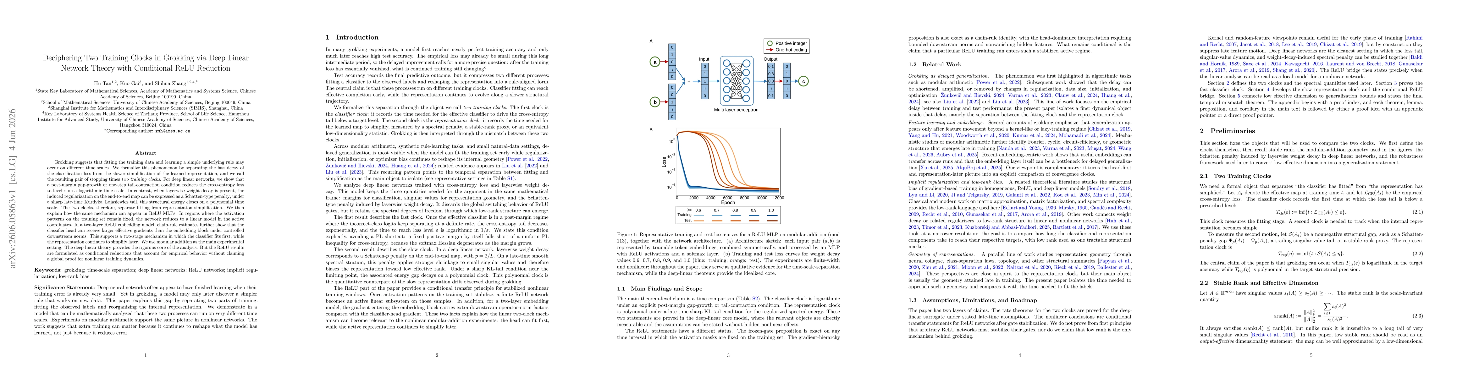 Thumbnail for Deciphering Two Training Clocks in Grokking via Deep Linear Network Theory with Conditional ReLU Reduction