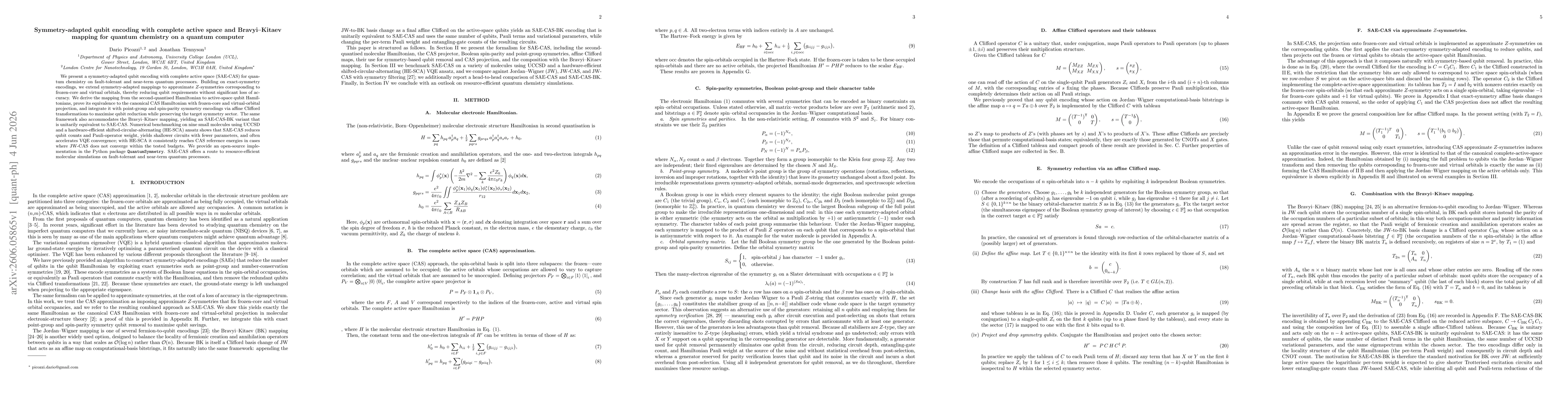 Thumbnail for Symmetry-adapted qubit encoding with complete active space and Bravyi--Kitaev mapping for quantum chemistry on a quantum computer