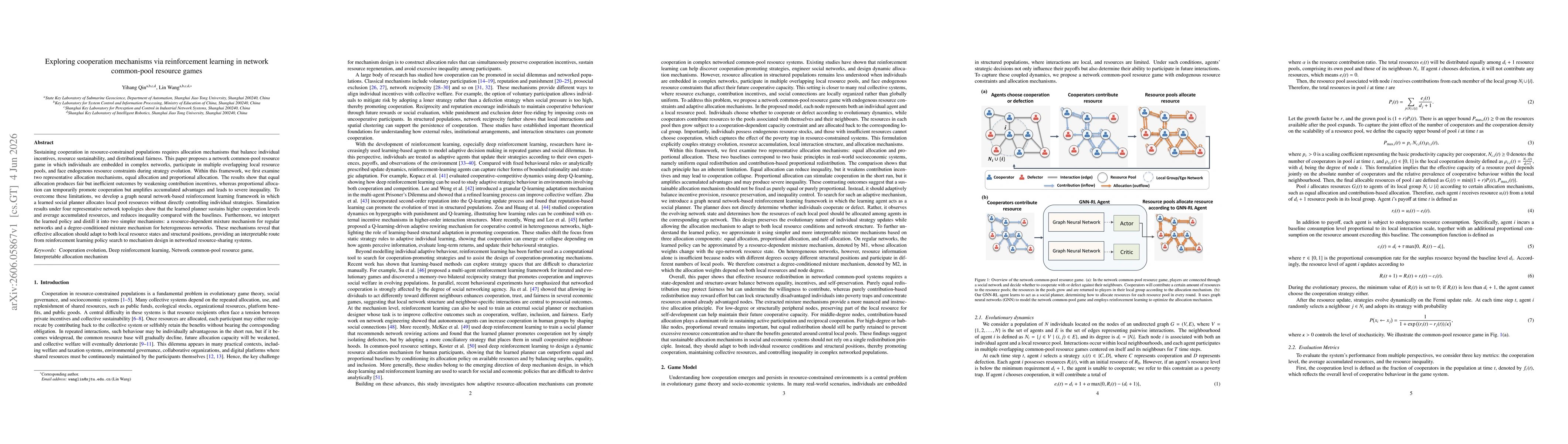 Thumbnail for Exploring cooperation mechanisms via reinforcement learning in network common-pool resource games
