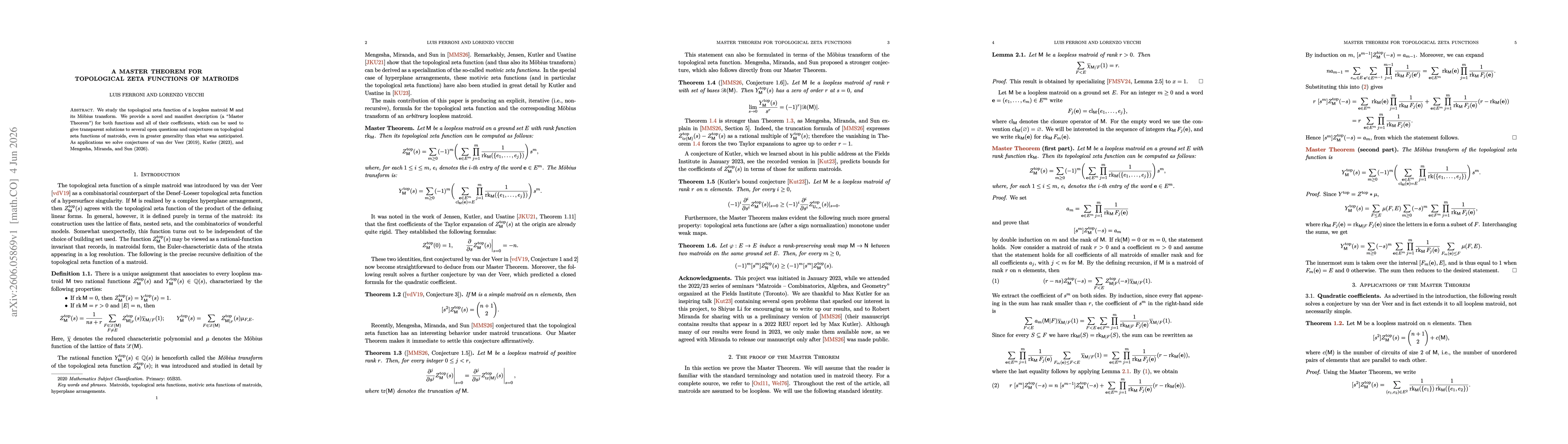 Thumbnail for A master theorem for topological zeta functions of matroids