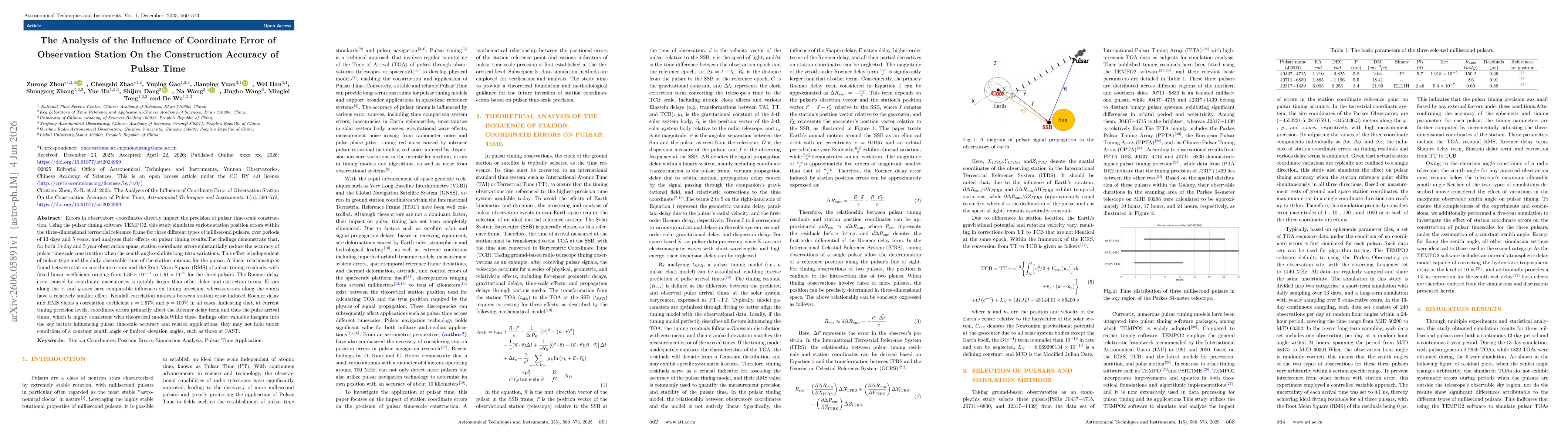 Thumbnail for The Analysis of the Influence of Coordinate Error of Observation Station On the Construction Accuracy of Pulsar Time
