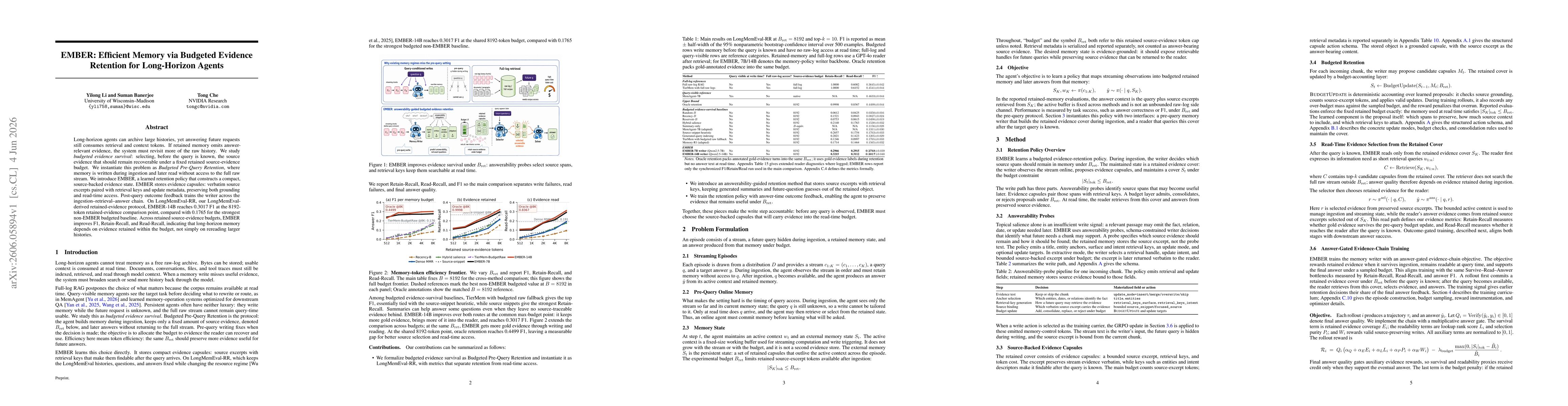 Thumbnail for EMBER: Efficient Memory via Budgeted Evidence Retention for Long-Horizon Agents