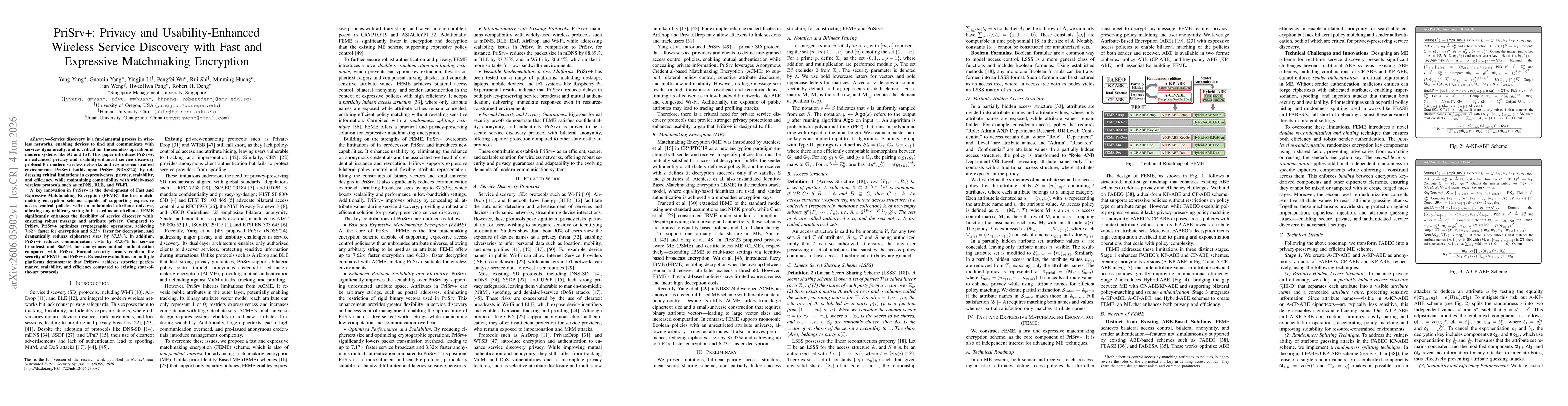 Thumbnail for PriSrv+: Privacy and Usability-Enhanced Wireless Service Discovery with Fast and Expressive Matchmaking Encryption
