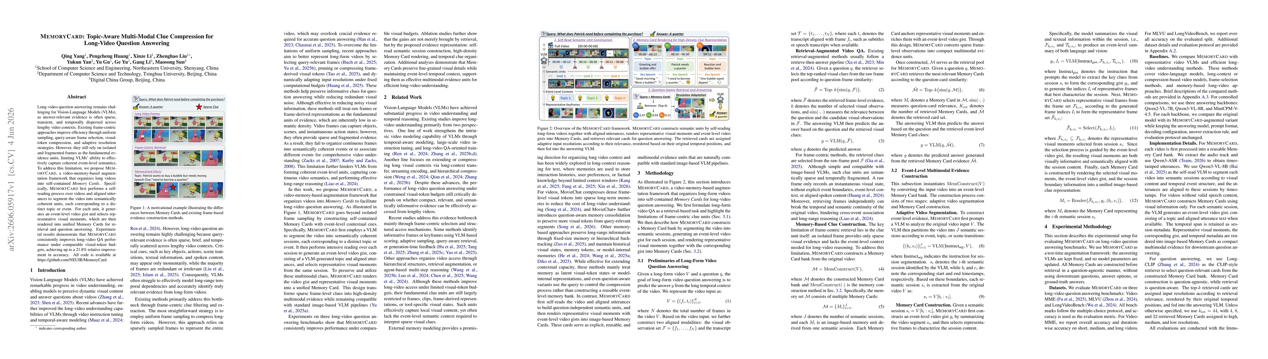 Thumbnail for MemoryCard: Topic-Aware Multi-Modal Clue Compression for Long-Video Question Answering