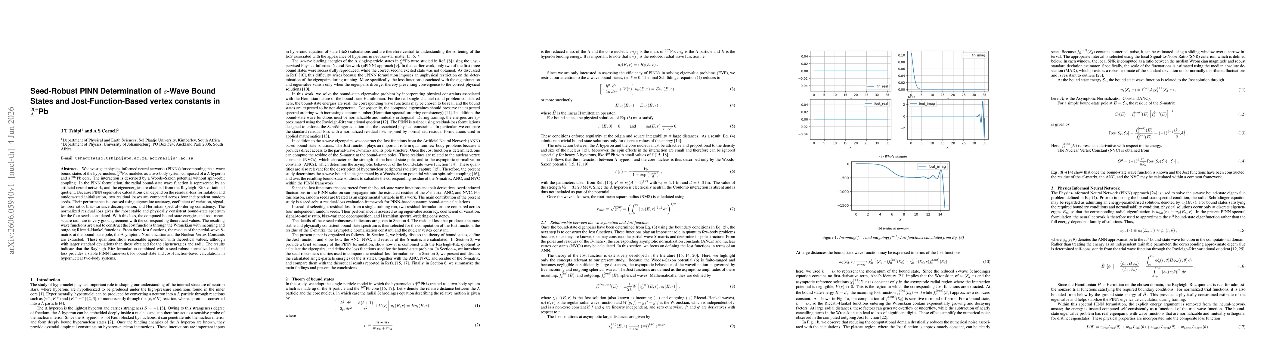 Thumbnail for Seed-Robust PINN Determination of $s$-Wave Bound States and Jost-Function-Based vertex constants in $_Λ^{208}$Pb