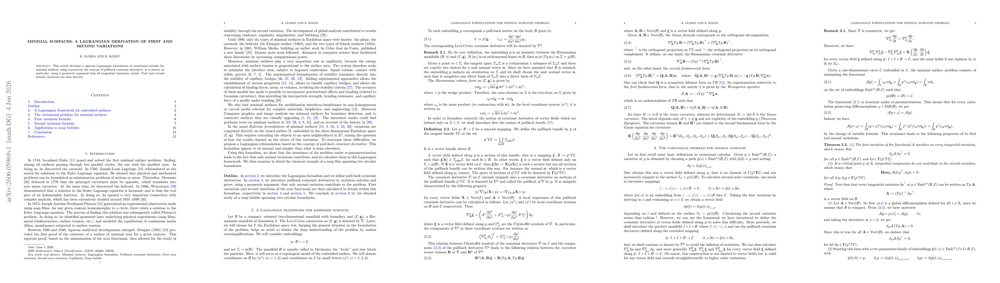 Thumbnail for Minimal surfaces: A Lagrangian derivation of first and second variations