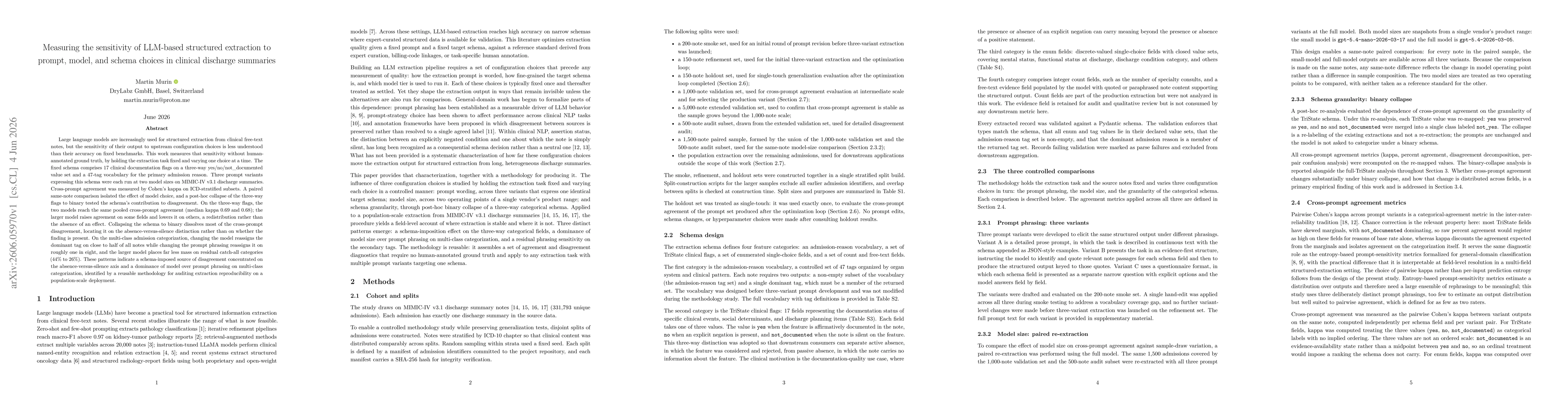 Thumbnail for Measuring the sensitivity of LLM-based structured extraction to prompt, model, and schema choices in clinical discharge summaries