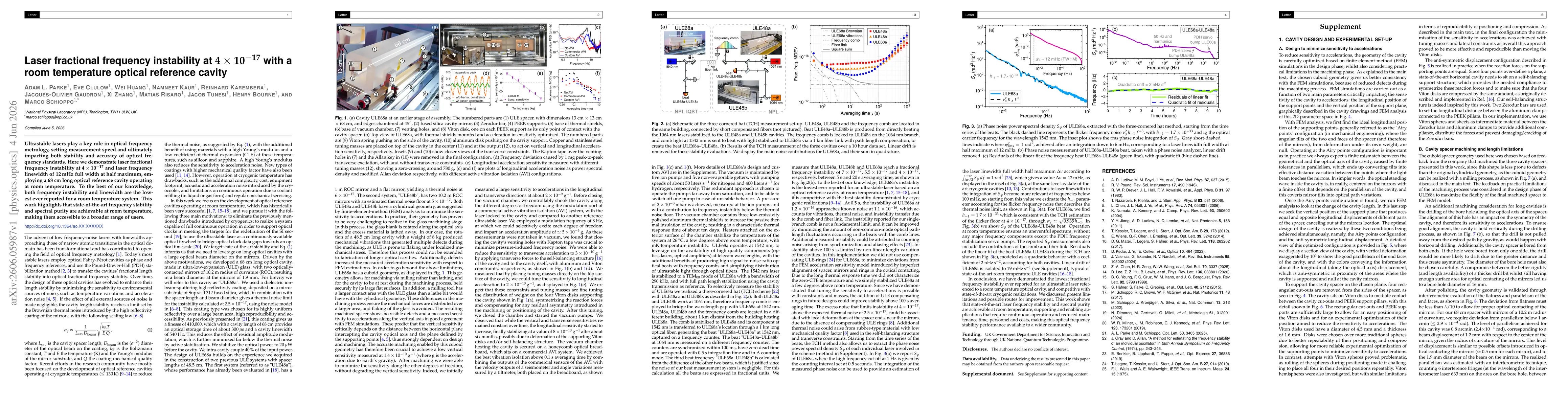 Thumbnail for Laser fractional frequency instability at $\mathbf{4\times 10^{-17}}$ with a room temperature optical reference cavity