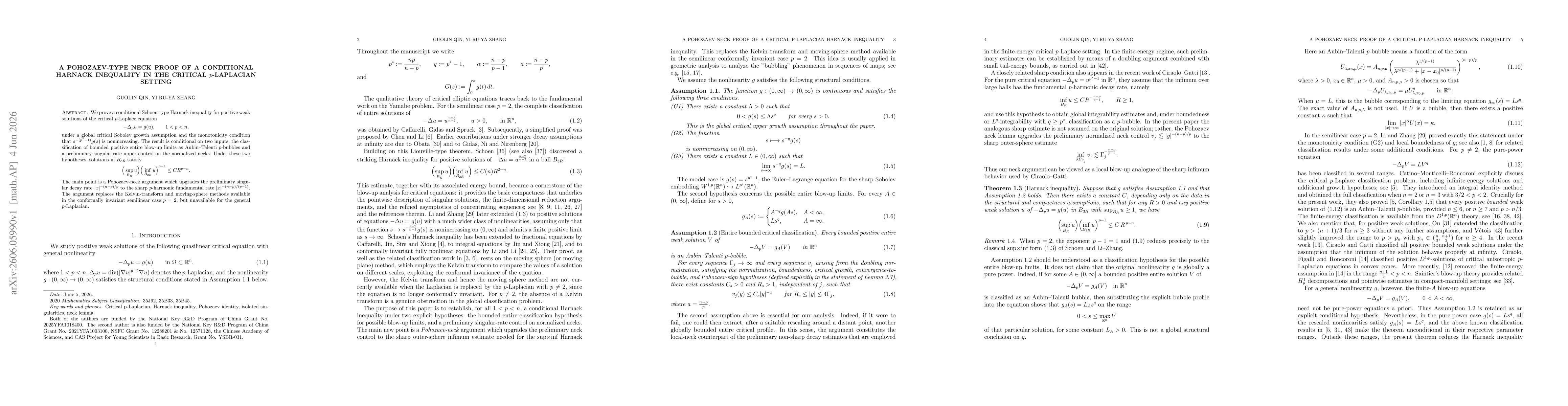 Thumbnail for A Pohozaev-type neck proof of a conditional Harnack inequality in the critical $p$-Laplacian setting
