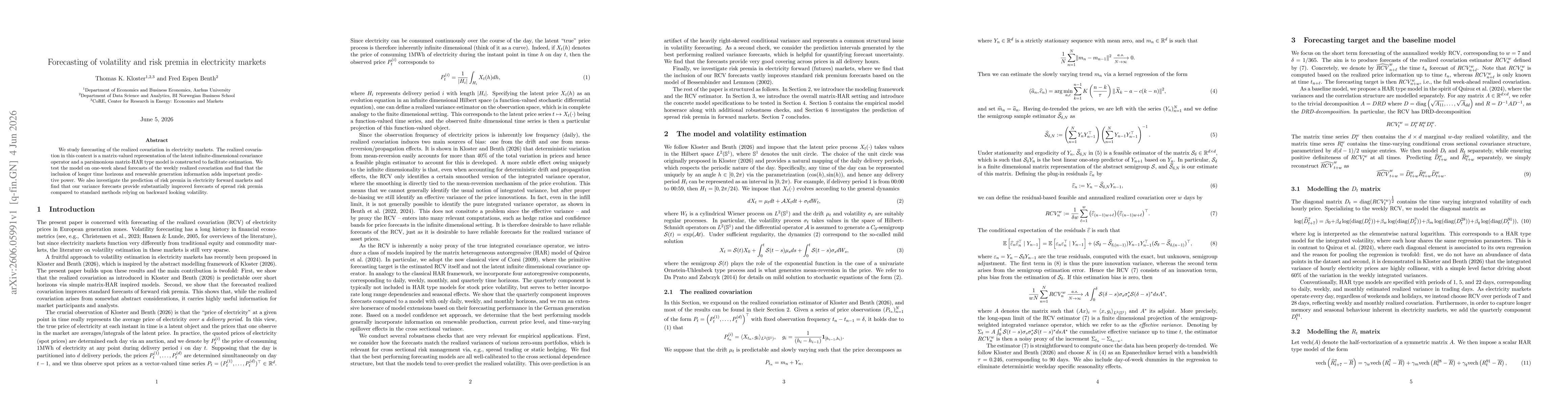 Thumbnail for Forecasting of volatility and risk premia in electricity markets