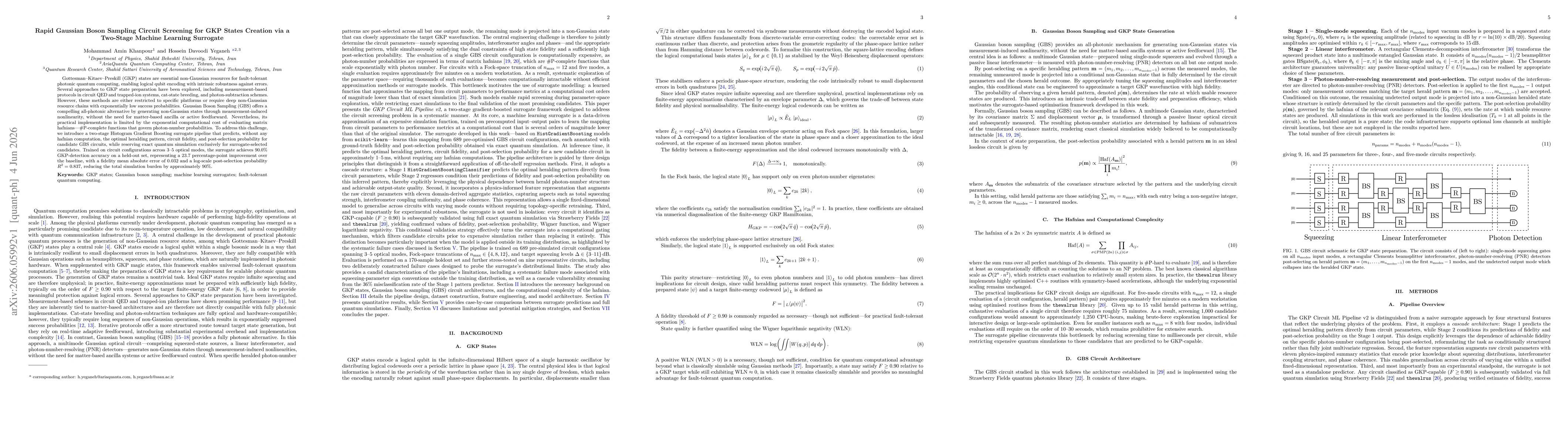 Thumbnail for Rapid Gaussian Boson Sampling Circuit Screening for GKP States Creation via a Two-Stage Machine Learning Surrogate