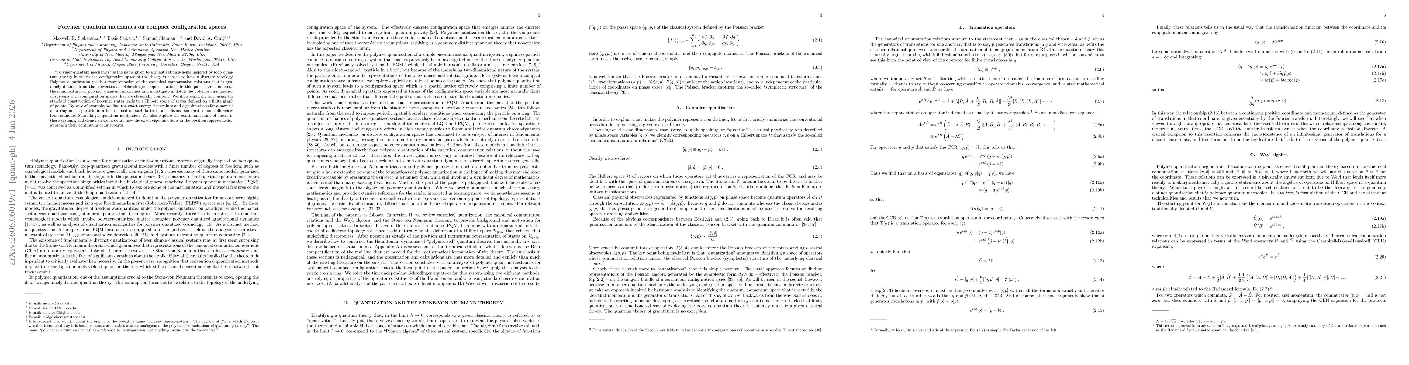 Thumbnail for Polymer quantum mechanics on compact configuration spaces