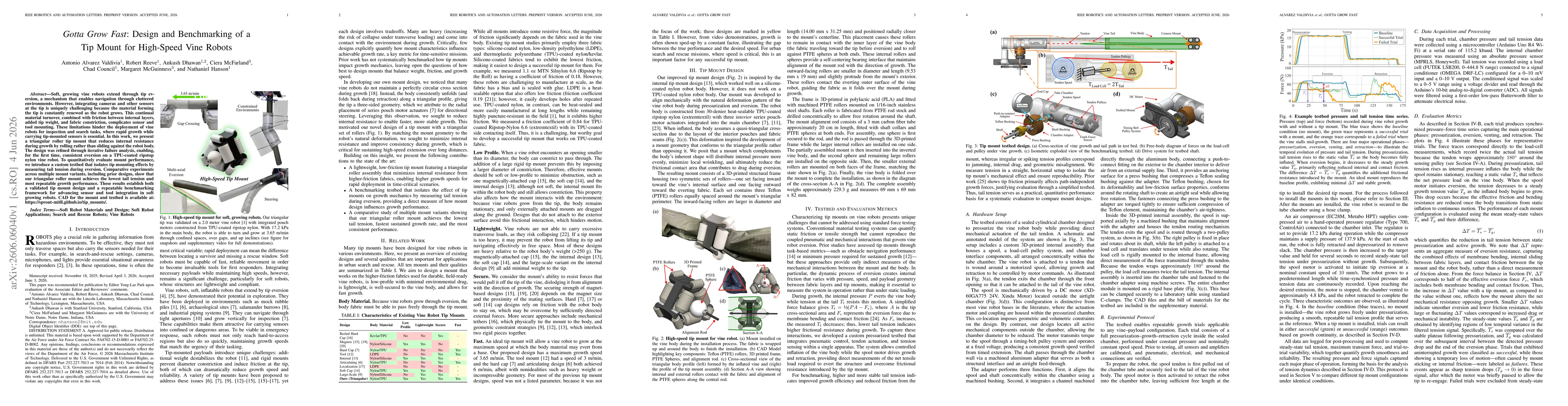 Thumbnail for Gotta Grow Fast: Design and Benchmarking of a Tip Mount for High-Speed Vine Robots