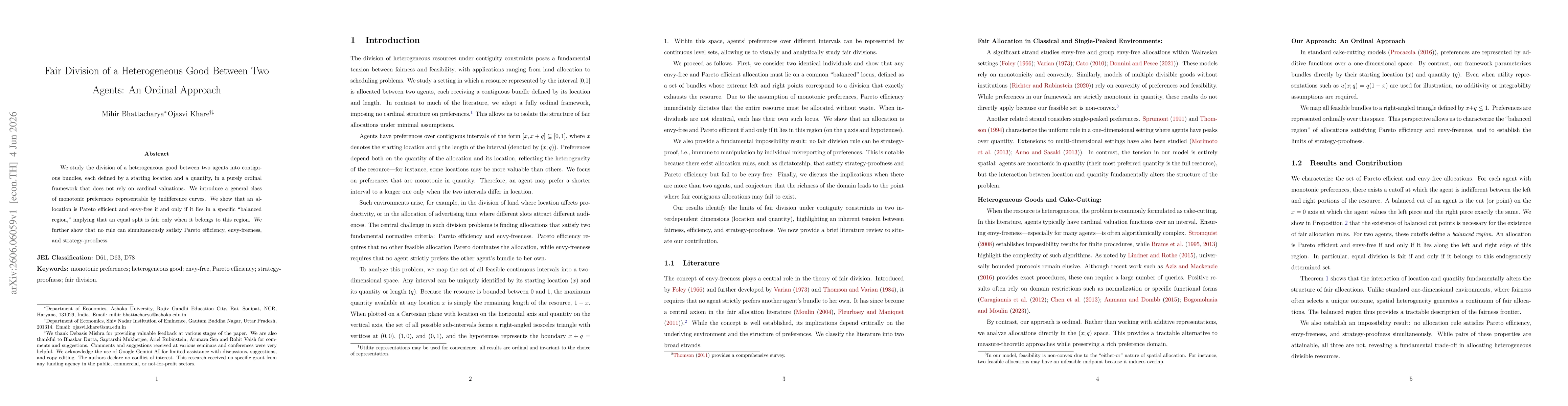 Thumbnail for Fair Division of a Heterogeneous Good Between Two Agents: An Ordinal Approach