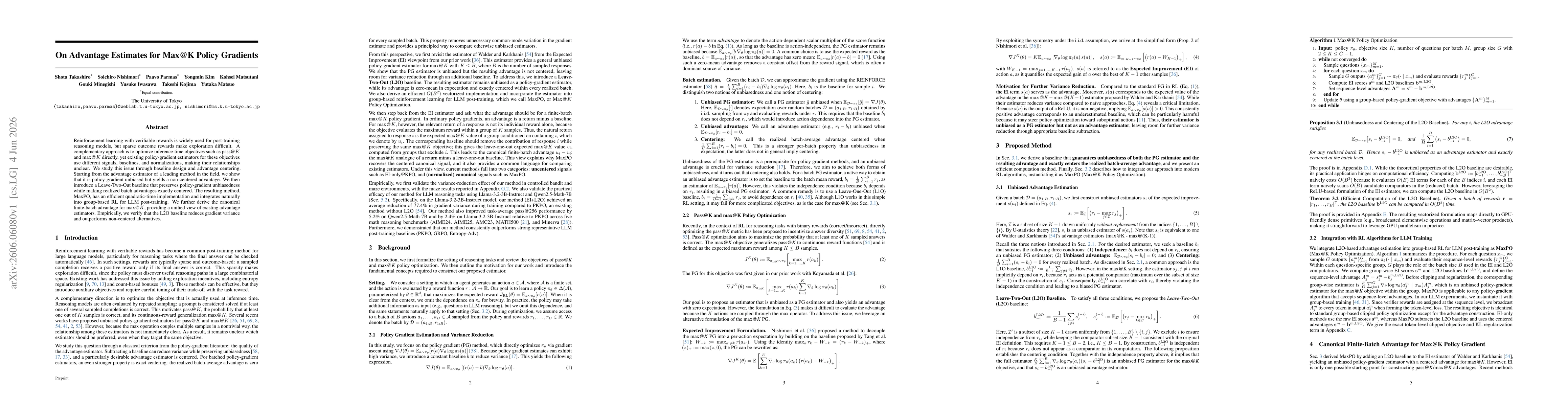 Thumbnail for On Advantage Estimates for Max@K Policy Gradients