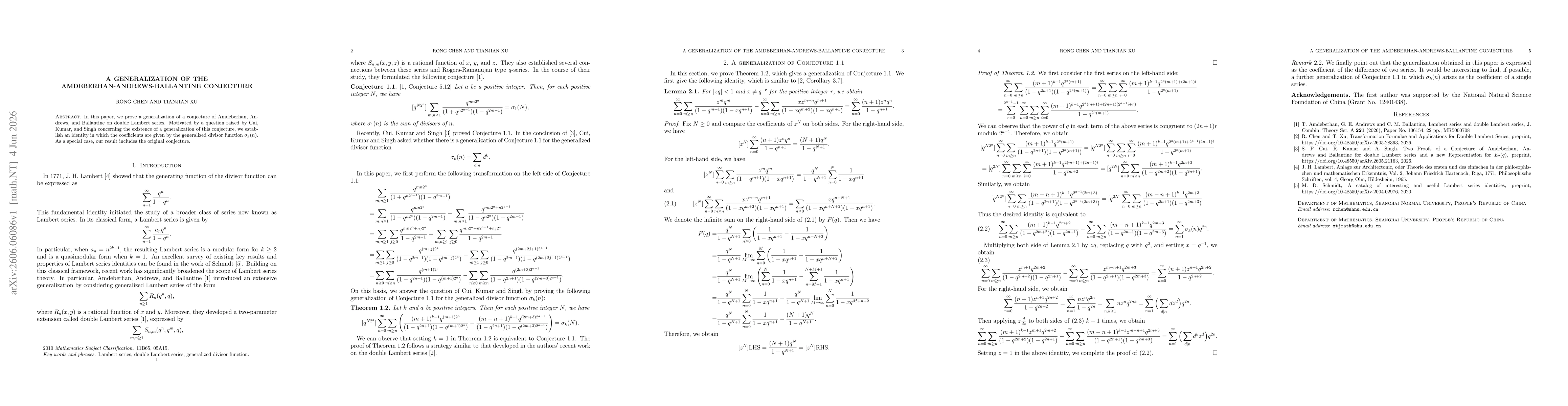 Thumbnail for A Generalization of the Amdeberhan-Andrews-Ballantine Conjecture