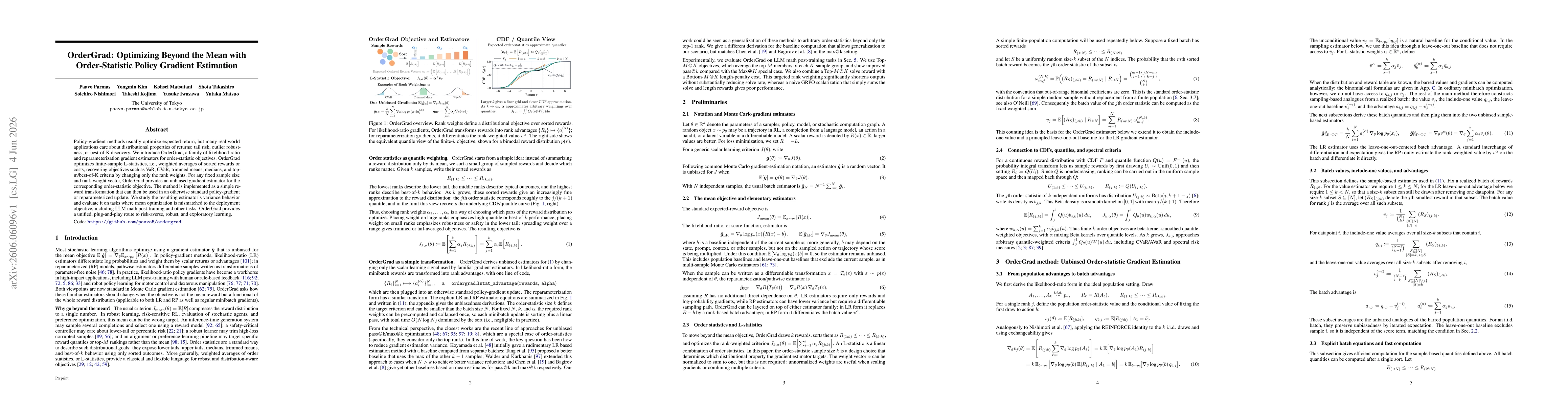 Thumbnail for OrderGrad: Optimizing Beyond the Mean with Order-Statistic Policy Gradient Estimation