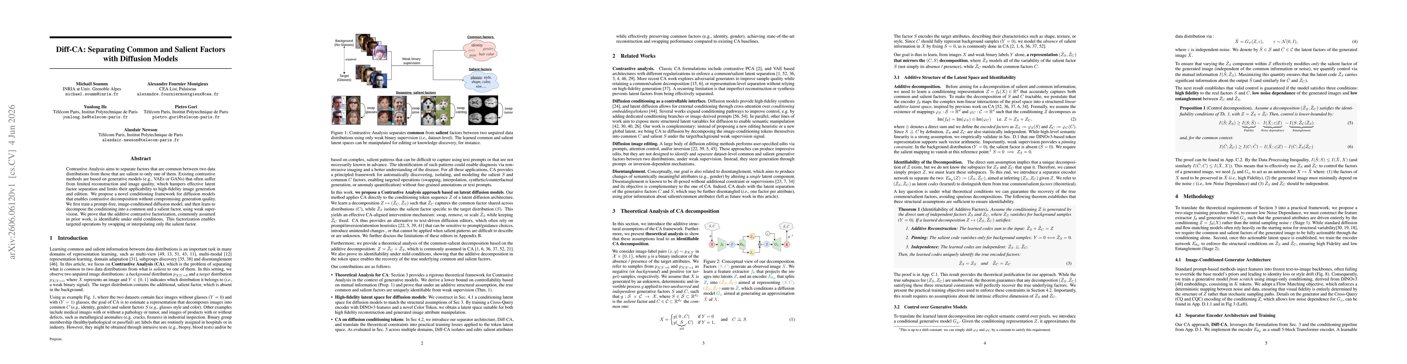 Thumbnail for Diff-CA: Separating Common and Salient Factors with Diffusion Models