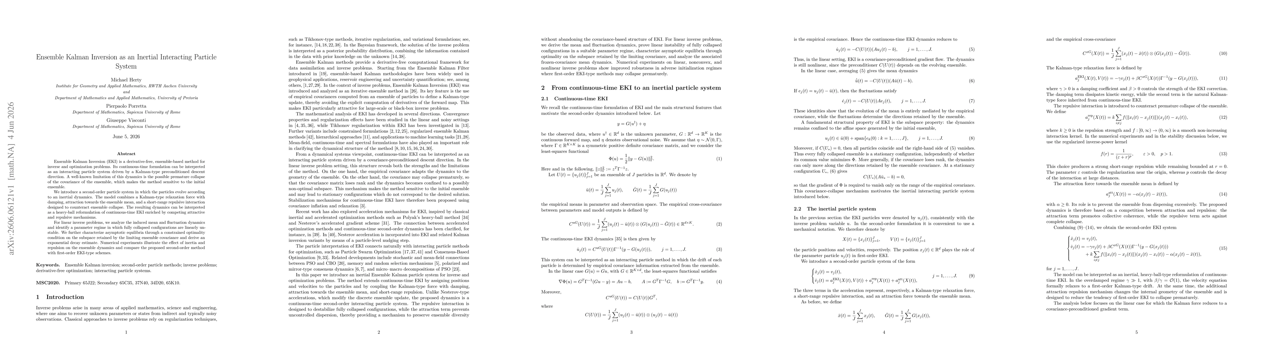 Thumbnail for Ensemble Kalman Inversion as an Inertial Interacting Particle System