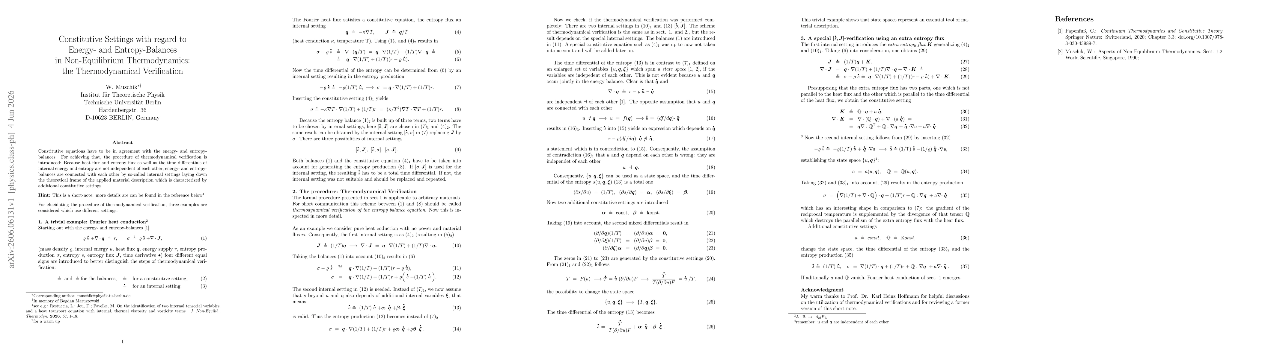 Thumbnail for Constitutive Settings with regard to Energy- and Entropy-Balances in Non-Equilibrium Thermodynamics: the Thermodynamical Verification