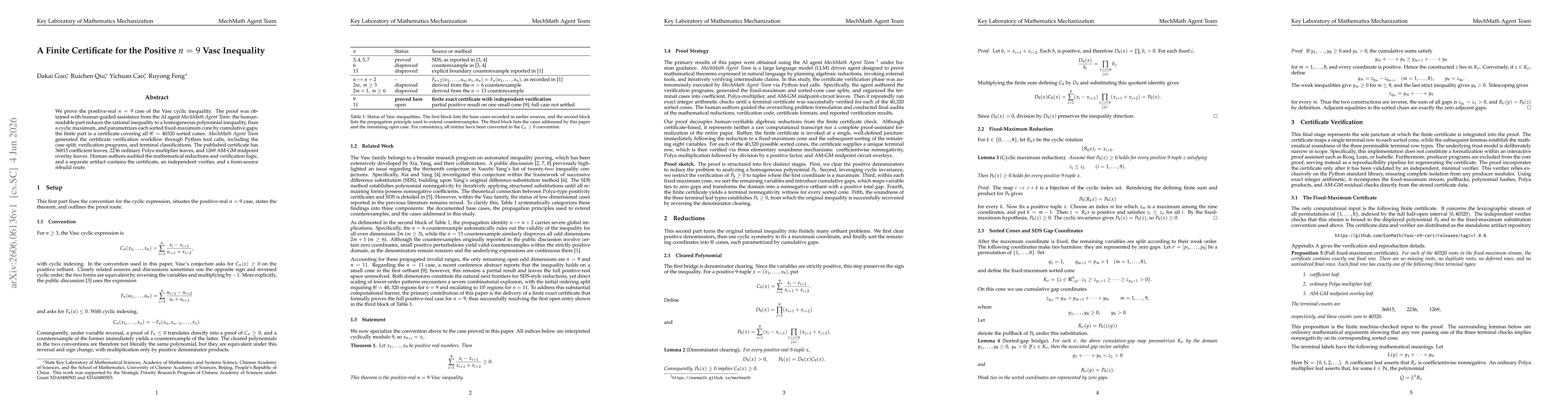Thumbnail for A Finite Certificate for the Positive $n=9$ Vasc Inequality
