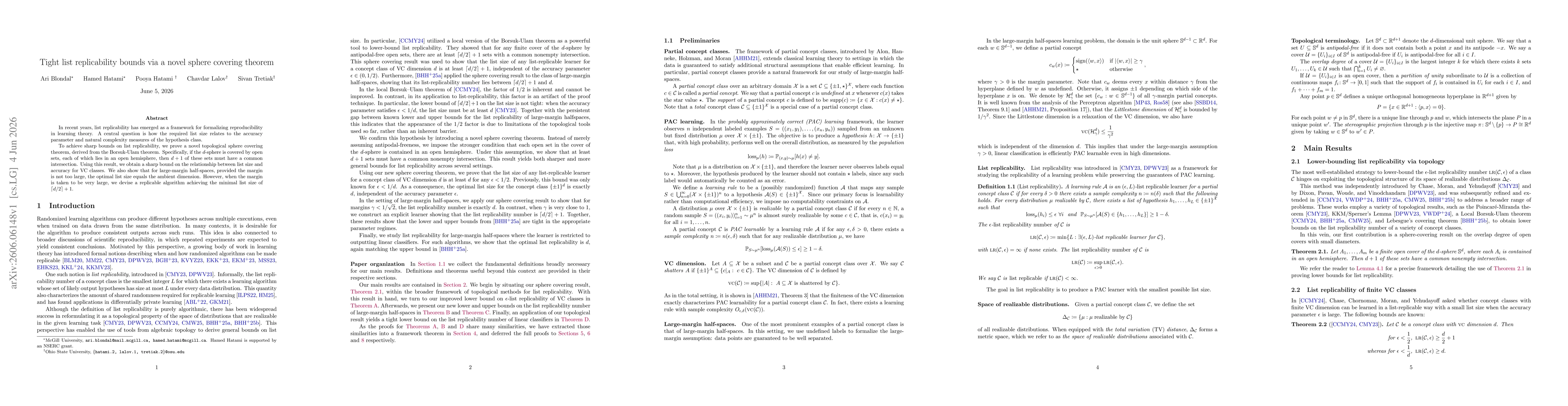 Thumbnail for Tight list replicability bounds via a novel sphere covering theorem