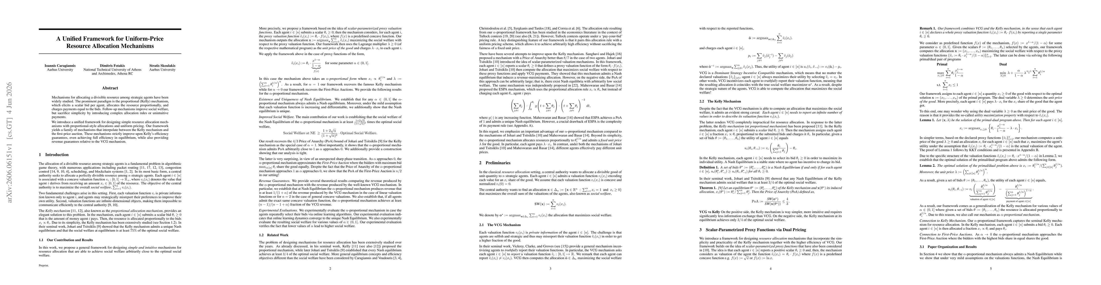 Thumbnail for A Unified Framework for Uniform-Price Resource Allocation Mechanisms