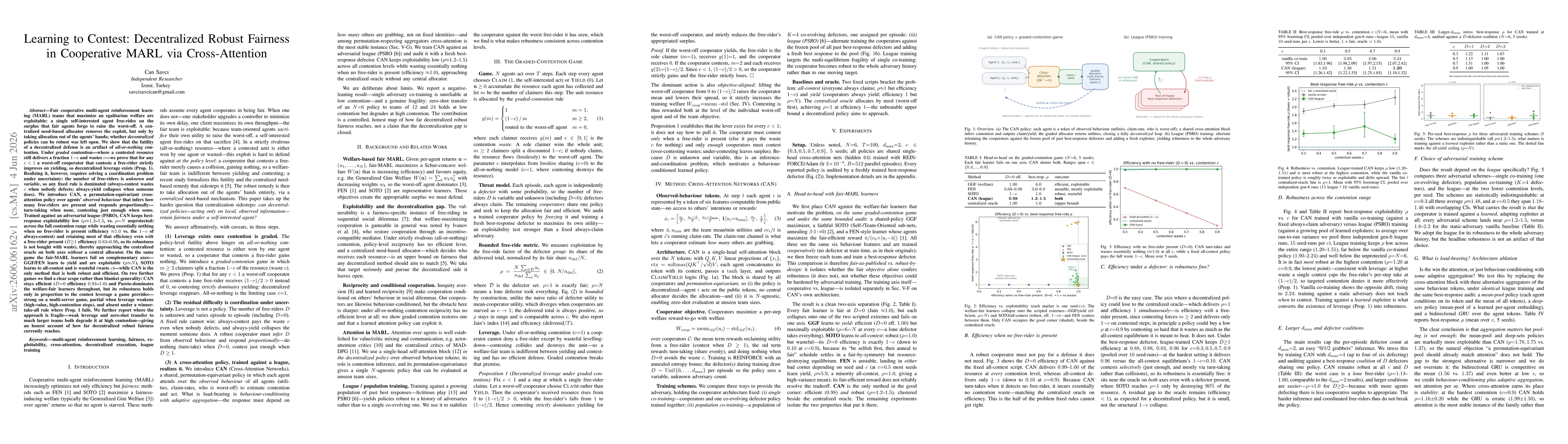 Thumbnail for Learning to Contest: Decentralized Robust Fairness in Cooperative MARL via Cross-Attention