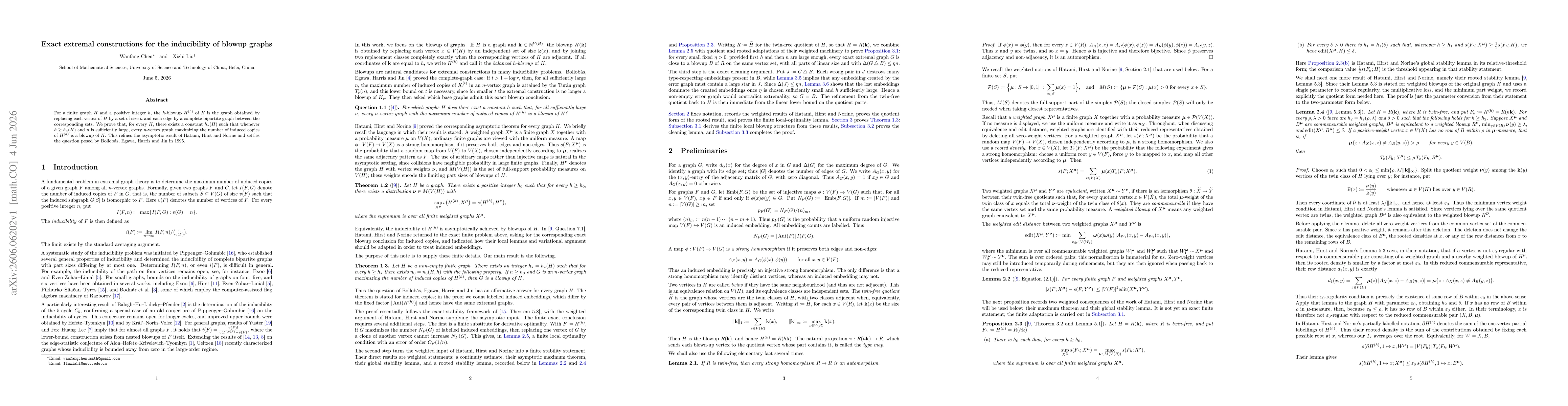 Thumbnail for Exact extremal constructions for the inducibility of blowup graphs