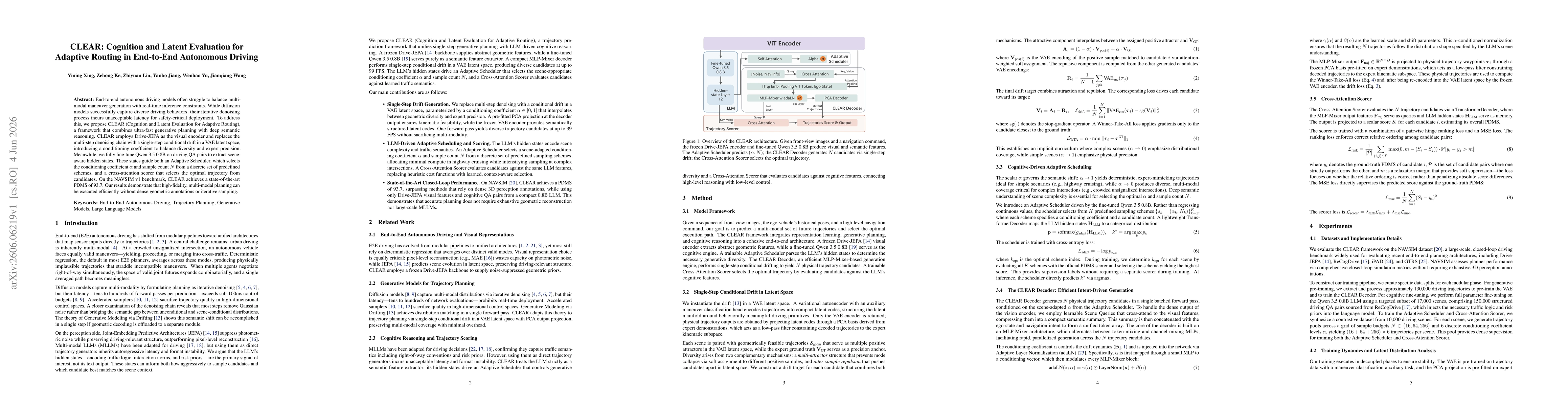 Thumbnail for CLEAR: Cognition and Latent Evaluation for Adaptive Routing in End-to-End Autonomous Driving