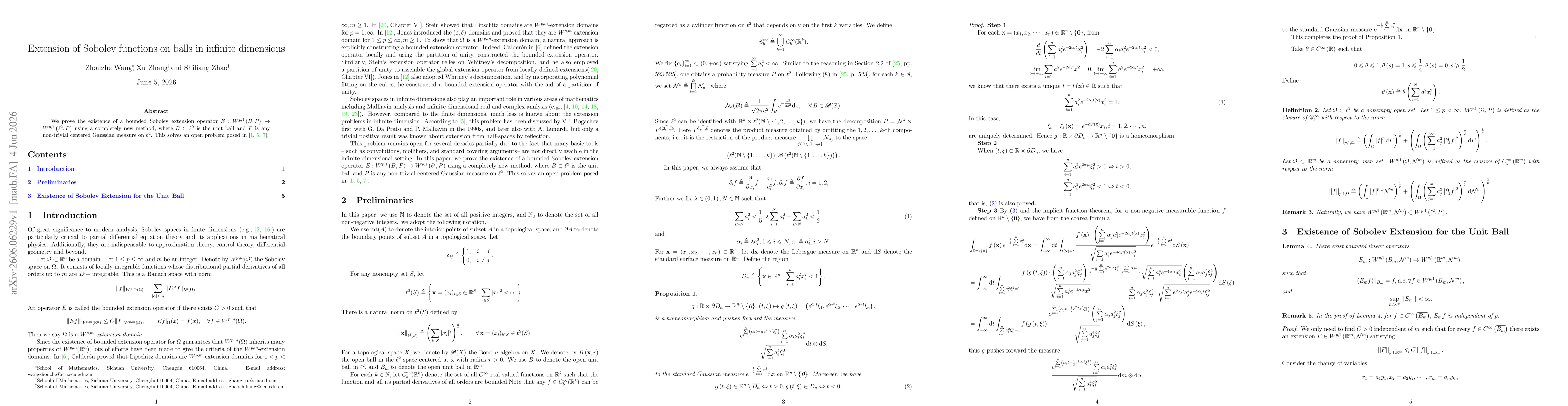 Thumbnail for Extension of Sobolev functions on balls in infinite dimensions