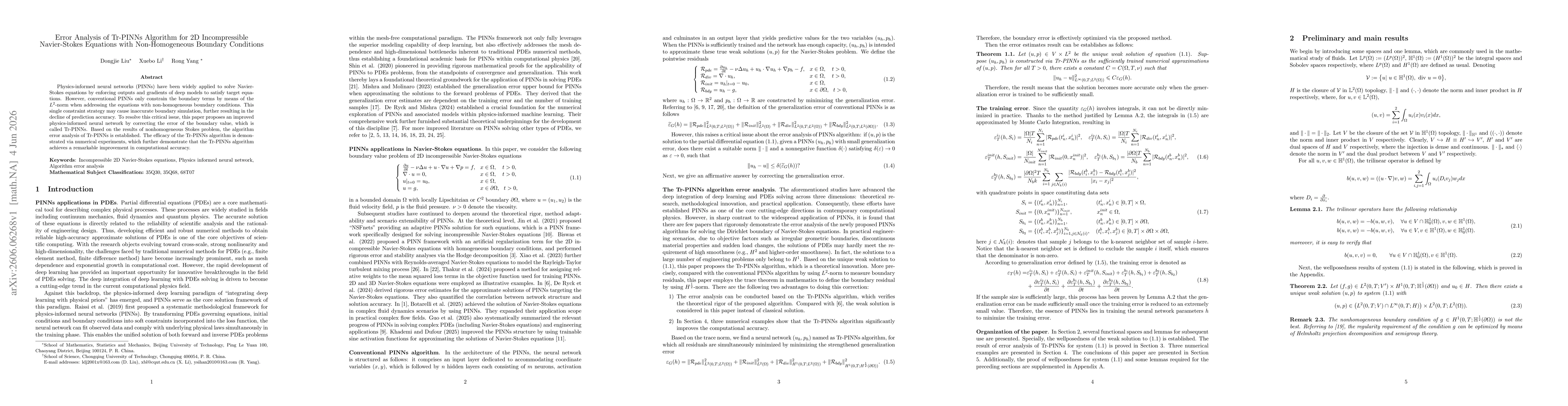 Thumbnail for Error Analysis of Tr-PINNs Algorithm for 2D Incompressible Navier-Stokes Equations with Non-Homogeneous Boundary Conditions
