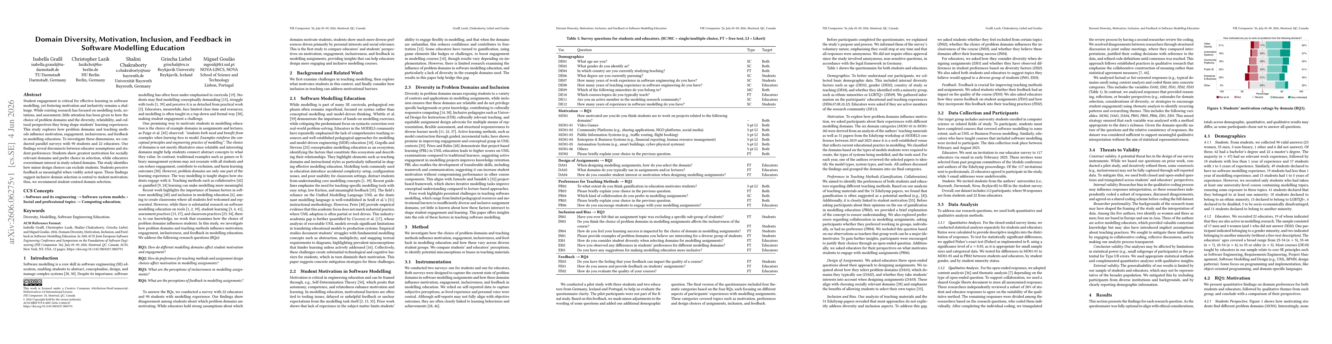 Thumbnail for Domain Diversity, Motivation, Inclusion, and Feedback in Software Modelling Education