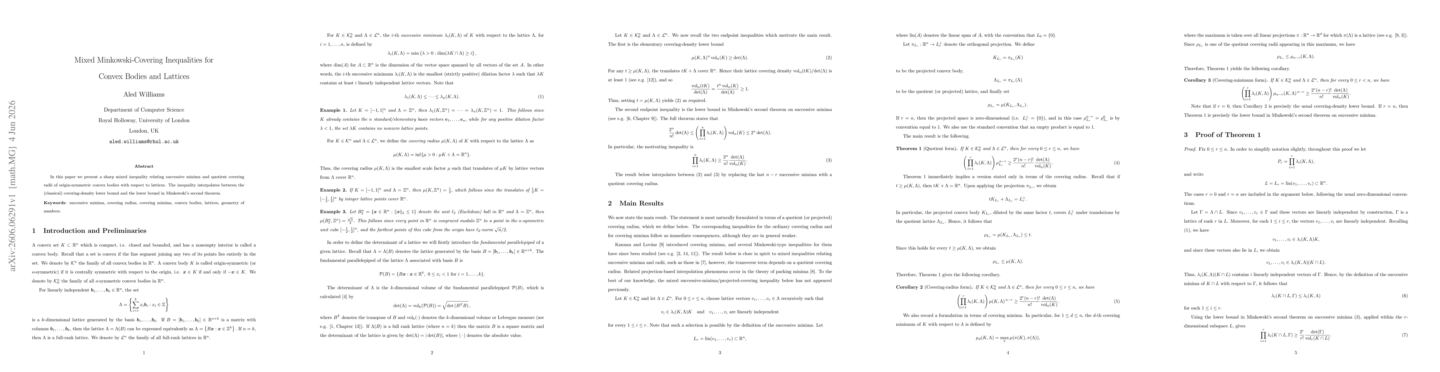 Thumbnail for Mixed Minkowski-Covering Inequalities for Convex Bodies and Lattices