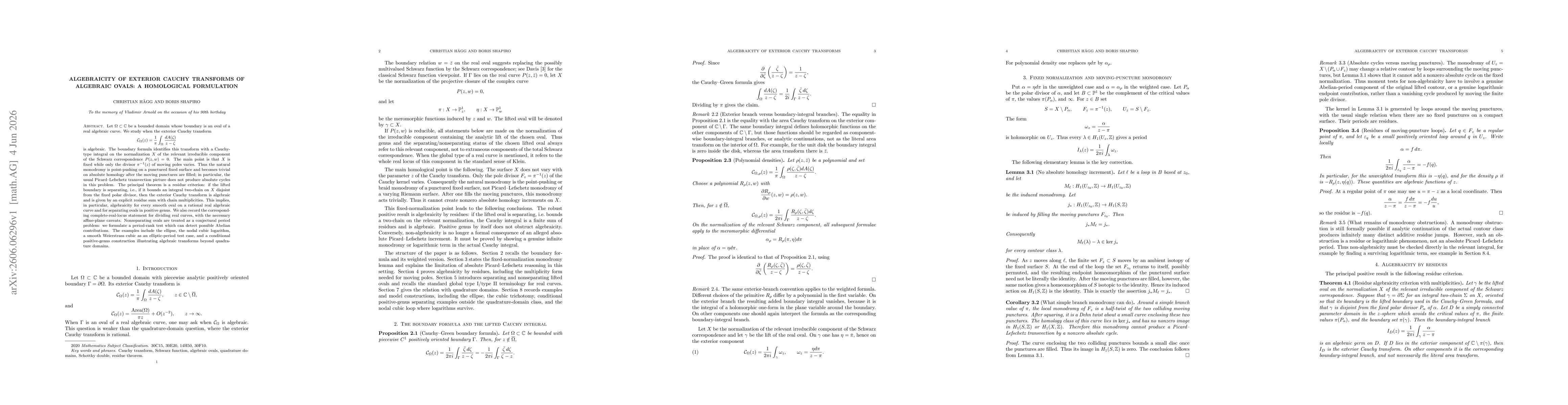 Thumbnail for Algebraicity of exterior Cauchy transforms of algebraic ovals: a homological formulation