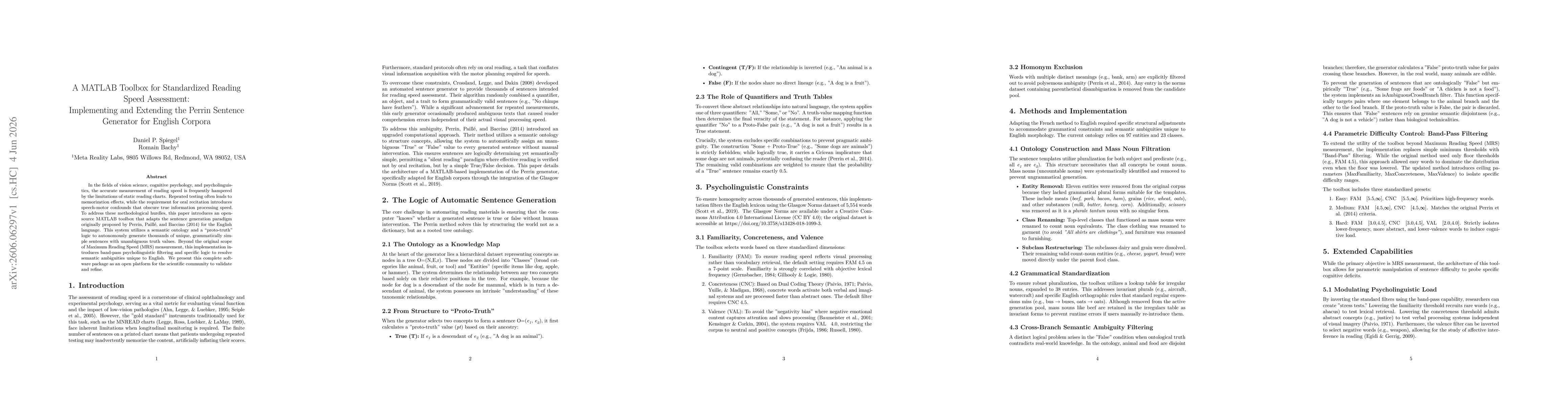 Thumbnail for A MATLAB Toolbox for Standardized Reading Speed Assessment: Implementing and Extending the Perrin Sentence Generator for English Corpora