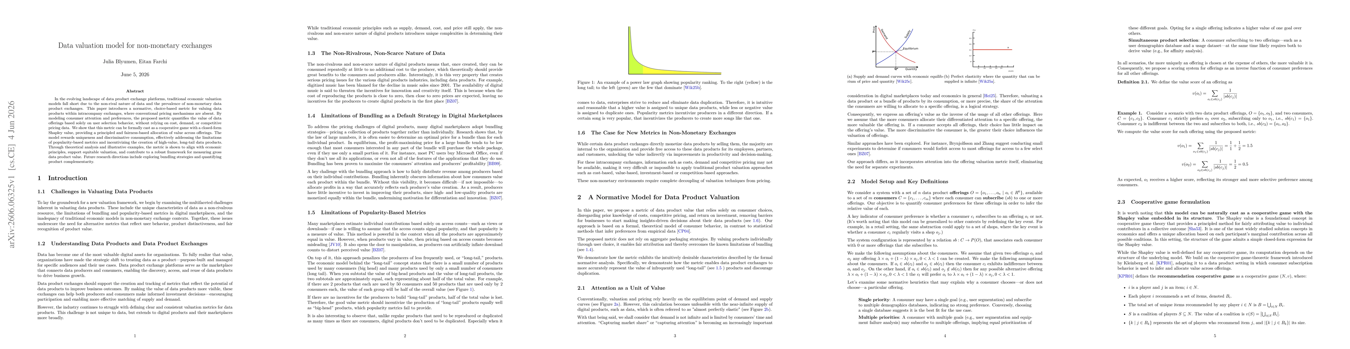 Thumbnail for Data valuation model for non-monetary exchanges