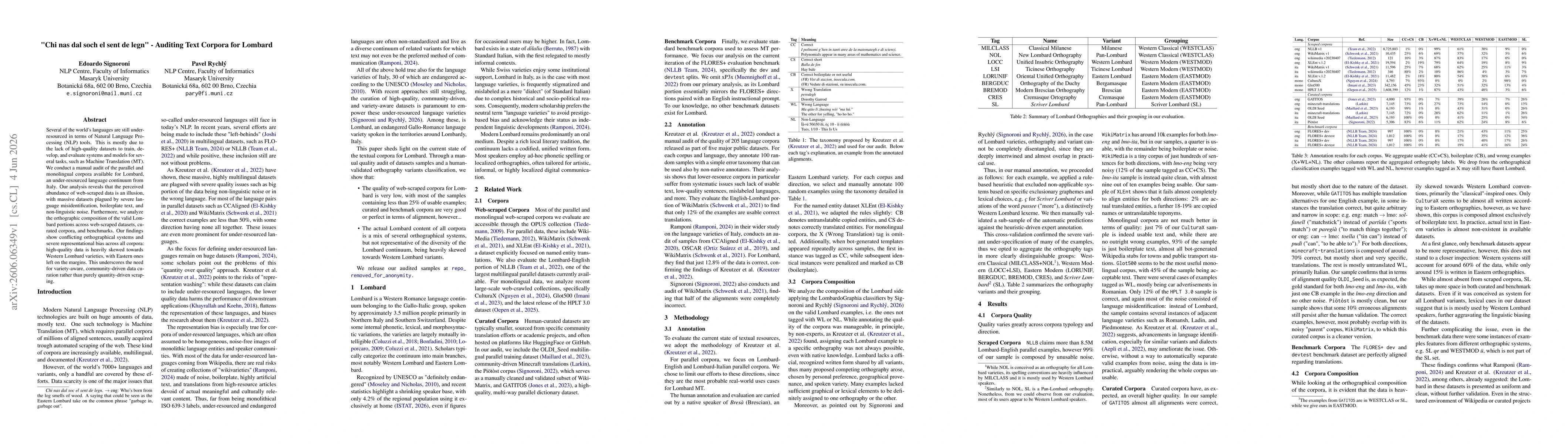 Thumbnail for "Chi nas dal soch el sent de legn" -- Auditing Text Corpora for Lombard