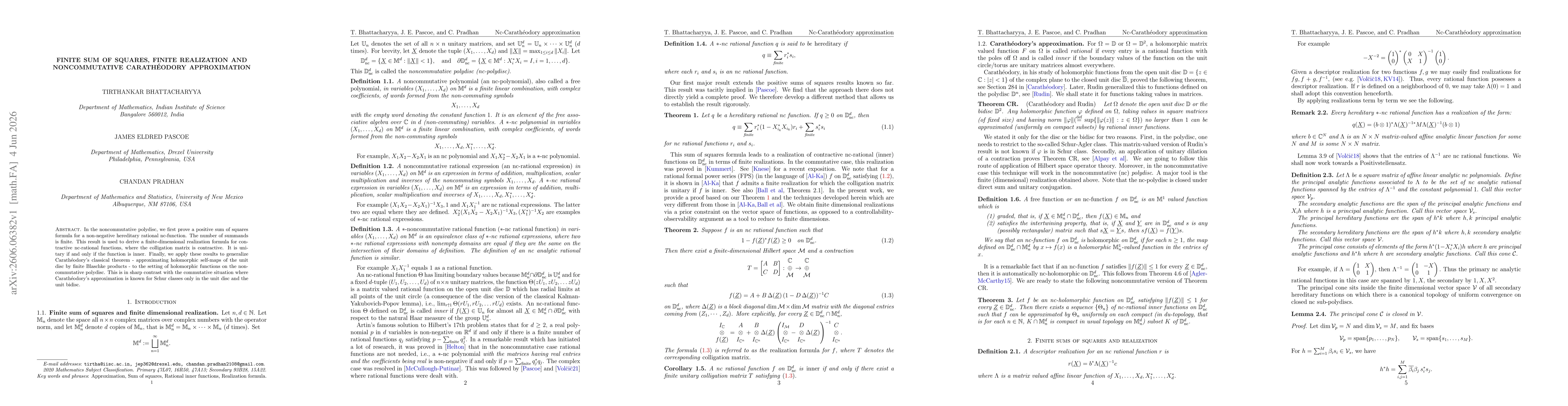 Thumbnail for Finite sum of squares, finite realization and noncommutative Carathéodory approximation