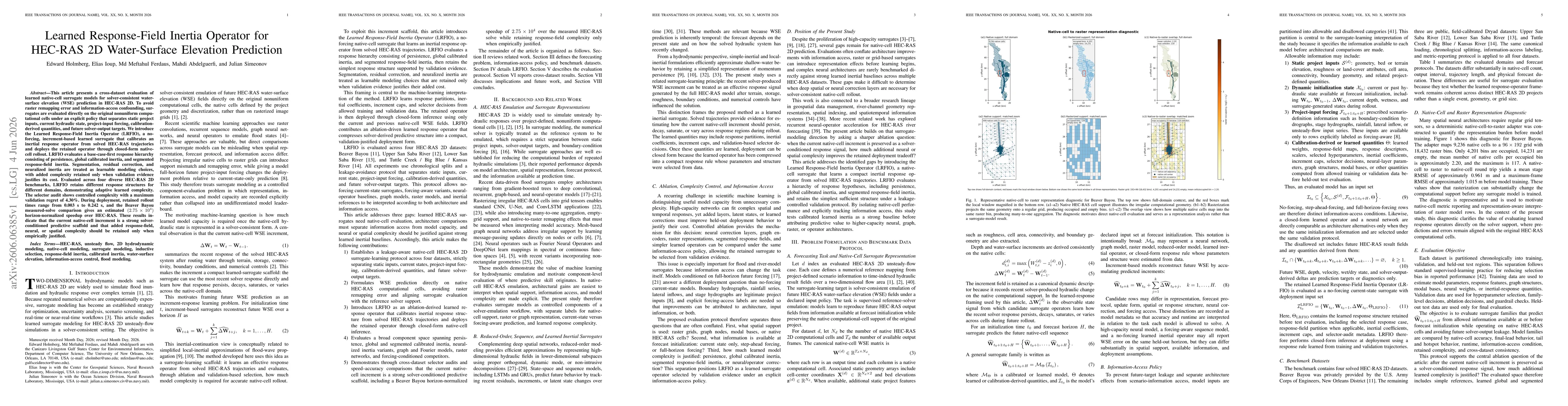 Thumbnail for Learned Response-Field Inertia Operator for HEC-RAS 2D Water-Surface Elevation Prediction