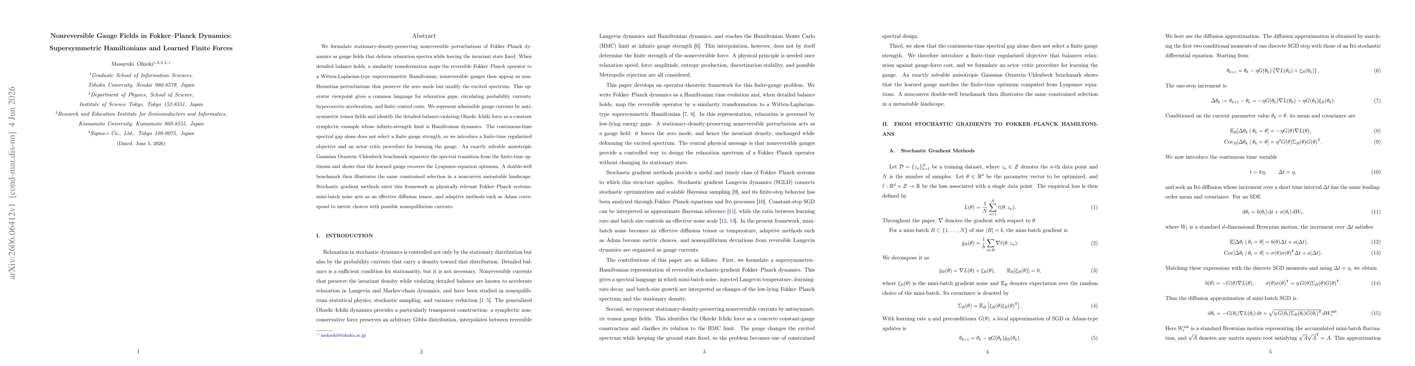 Thumbnail for Nonreversible Gauge Fields in Fokker--Planck Dynamics: Supersymmetric Hamiltonians and Learned Finite Forces
