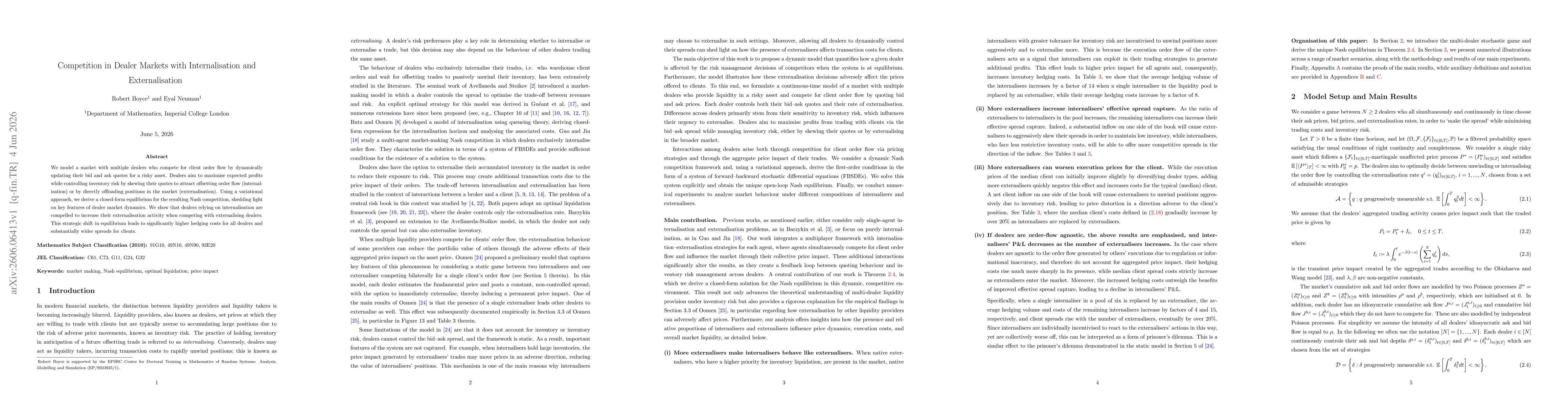 Thumbnail for Competition in Dealer Markets with Internalisation and Externalisation