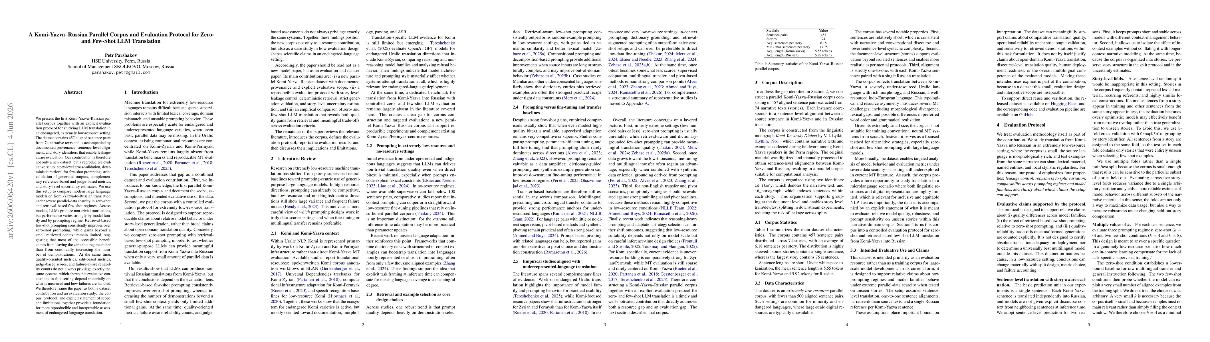 Thumbnail for A Komi-Yazva--Russian Parallel Corpus and Evaluation Protocol for Zero- and Few-Shot LLM Translation