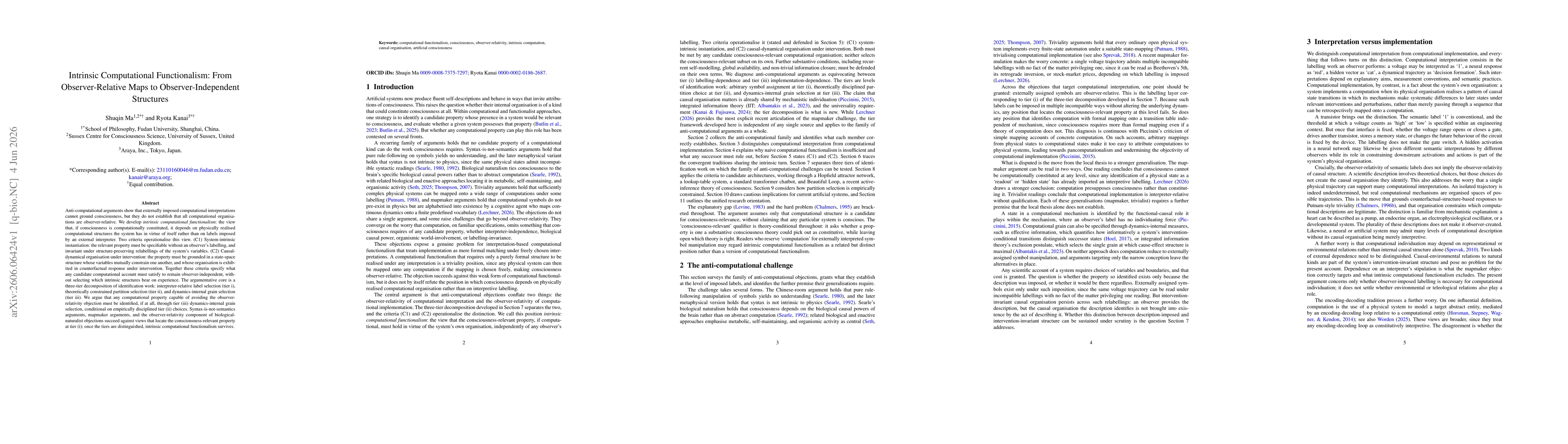 Thumbnail for Intrinsic Computational Functionalism: From Observer-Relative Maps to Observer-Independent Structures