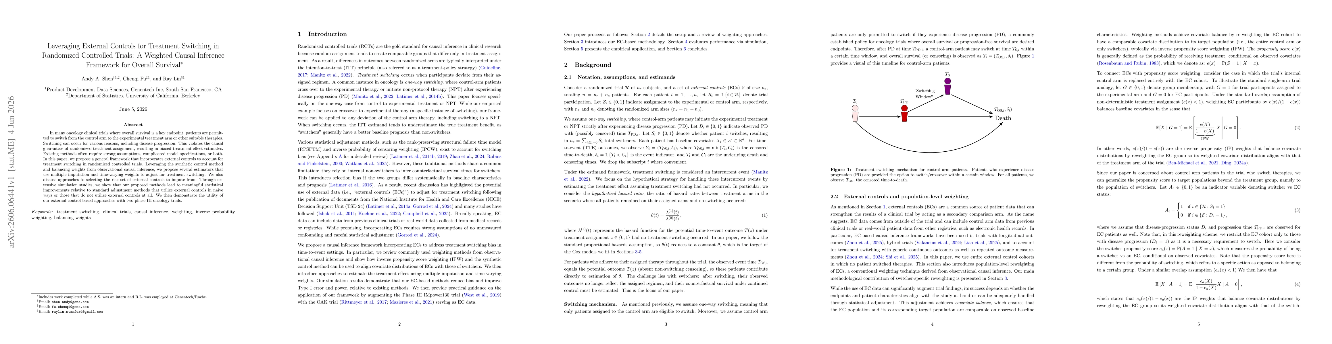 Thumbnail for Leveraging External Controls for Treatment Switching in Randomized Controlled Trials: A Weighted Causal Inference Framework for Overall Survival